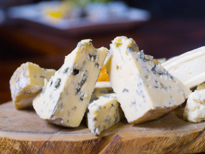 picture of blue cheese on a wooden board